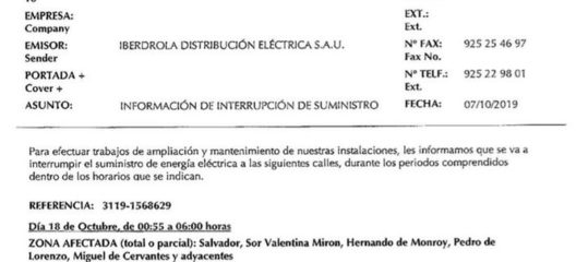 Cortes suministro eléctrico programados