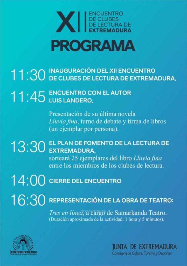 Programa del encuentro de clubes de lectura Plasencia 