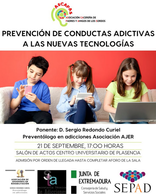 Charla prevención de conductas adictivas a las nuevas tecnologías en Plasencia