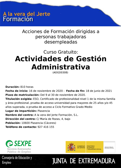 Curso Actividades de gestión administrativa Plasencia