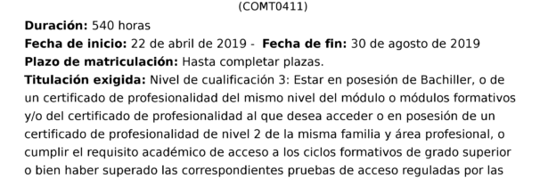 Cursos con Certificados de Profesionalidad para desempleados.