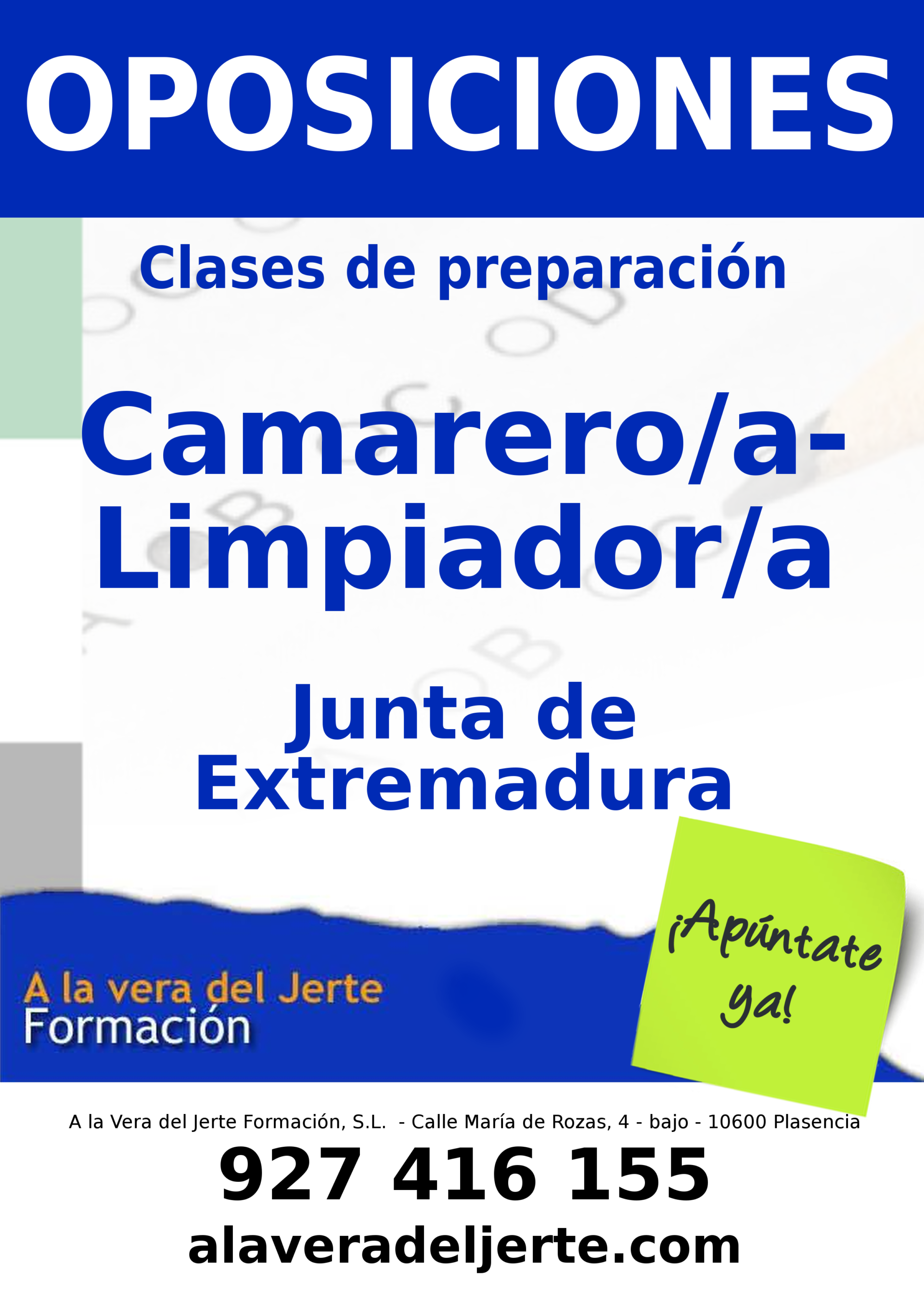 Preparación oposiciones Camarero/a-Limpiador/a Junta de Extremdura